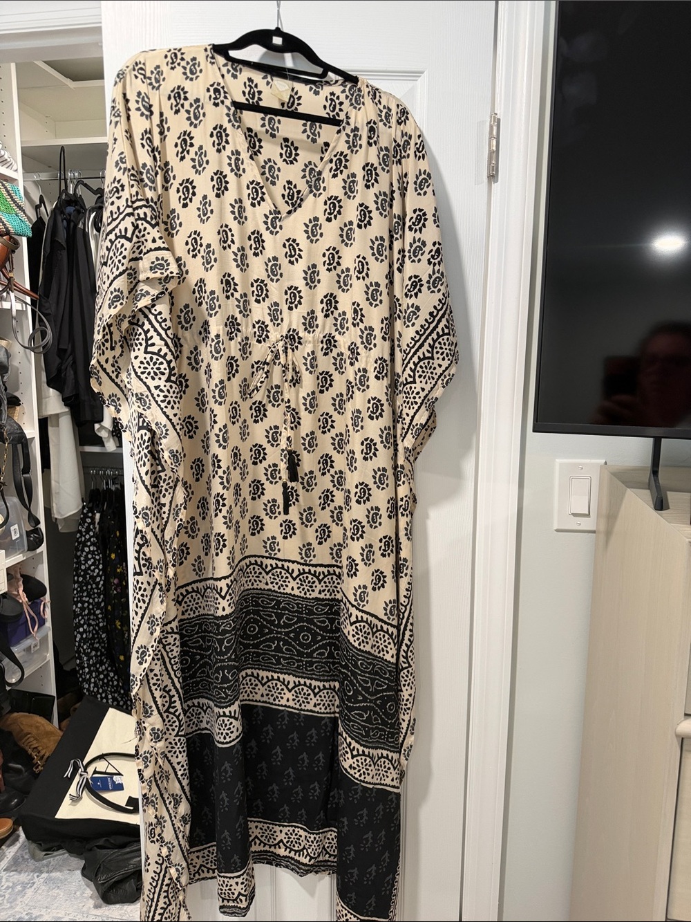 Beige and Black Printed Boho Kaftan